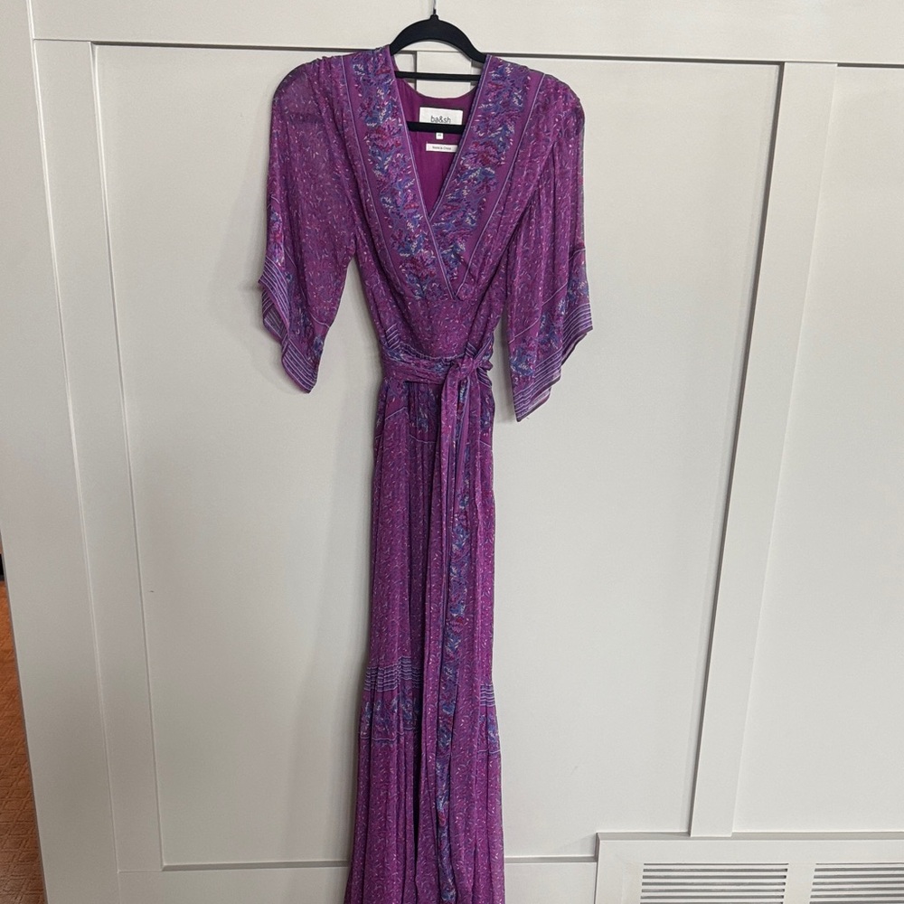 ba&sh Purple Wrap Maxi Dress with Flutter Sleeves